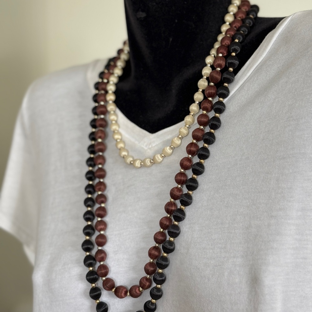 Elegant Vintage Multi-Color Silk Beaded Necklace Set